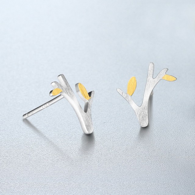 925 Sterling Silver Brushed Two-Tone Tree Stud Earrings