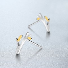 925 Sterling Silver Brushed Two-Tone Tree Stud Earrings