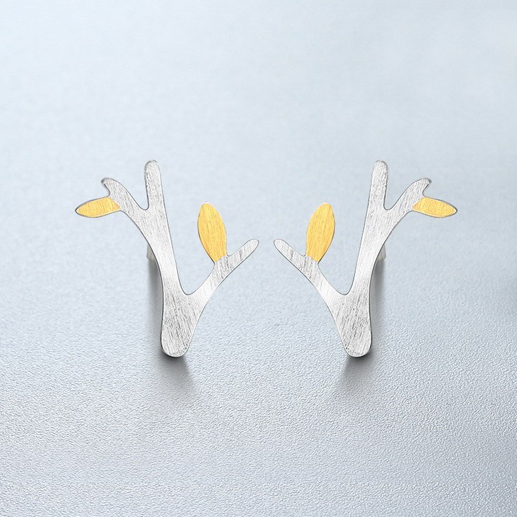 925 Sterling Silver Brushed Two-Tone Tree Stud Earrings