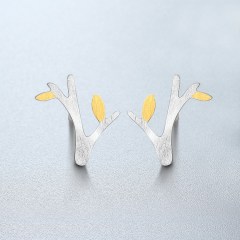 925 Sterling Silver Brushed Two-Tone Tree Stud Earrings
