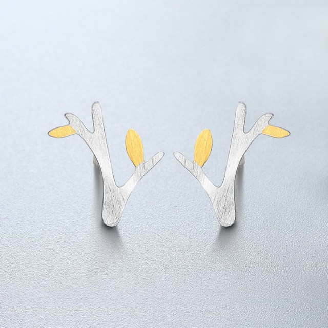 925 Sterling Silver Brushed Two-Tone Tree Stud Earrings