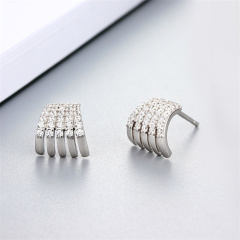 925 Sterling Silver Cubic Zirconia Lines Stud Earrings
