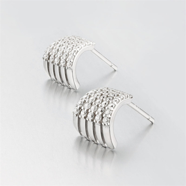 925 Sterling Silver Cubic Zirconia Lines Stud Earrings