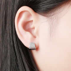 925 Sterling Silver Cubic Zirconia Lines Stud Earrings