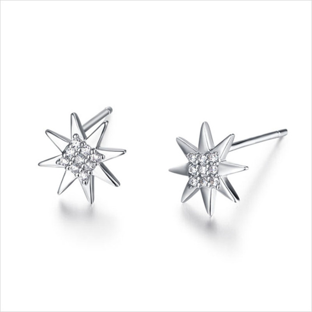 925 Sterling Silver CZ North Star Stud Earrings