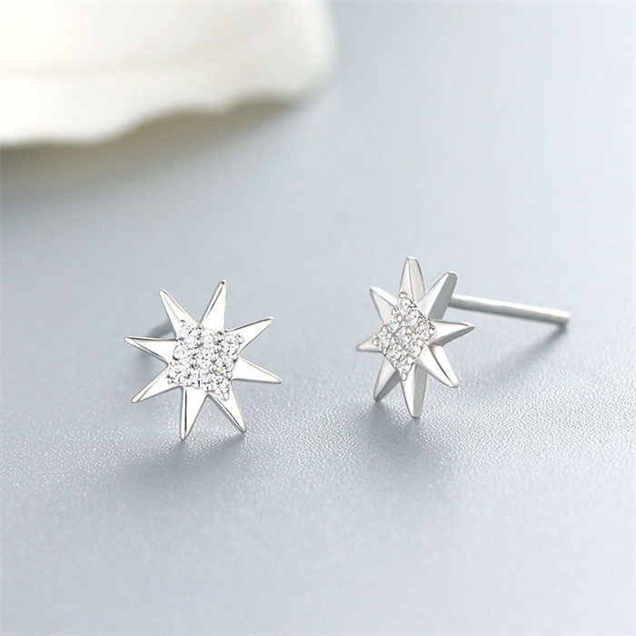 925 Sterling Silver CZ North Star Stud Earrings