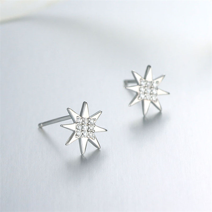 925 Sterling Silver CZ North Star Stud Earrings