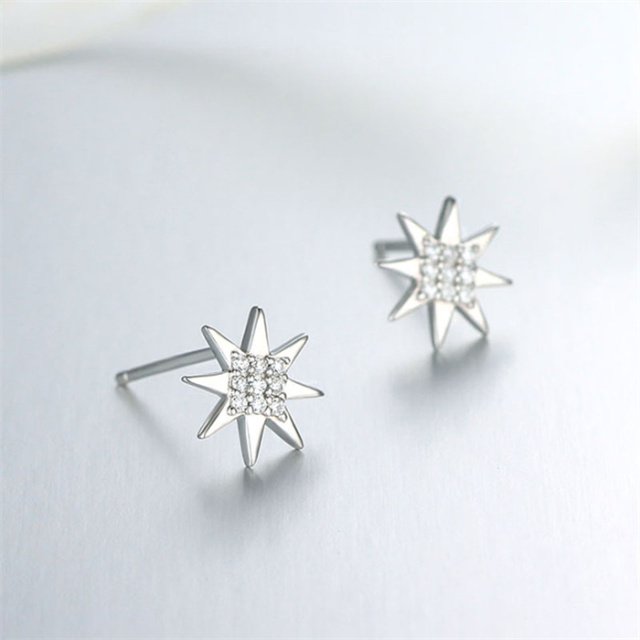 925 Sterling Silver CZ North Star Stud Earrings