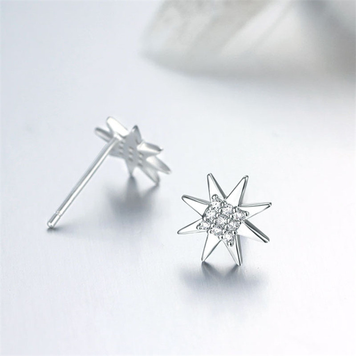 925 Sterling Silver CZ North Star Stud Earrings