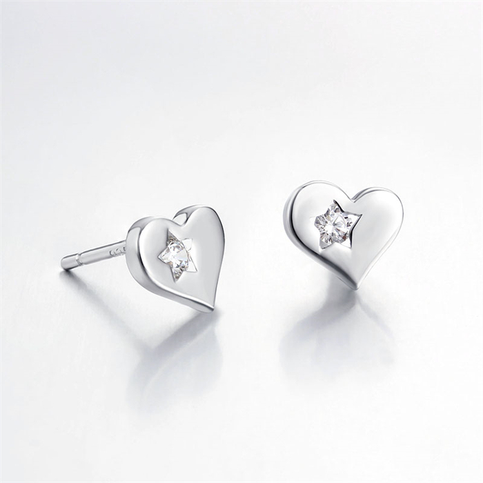 925 Sterling Silver CZ Heart Stud Earrings