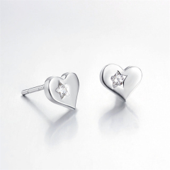 925 Sterling Silver CZ Heart Stud Earrings