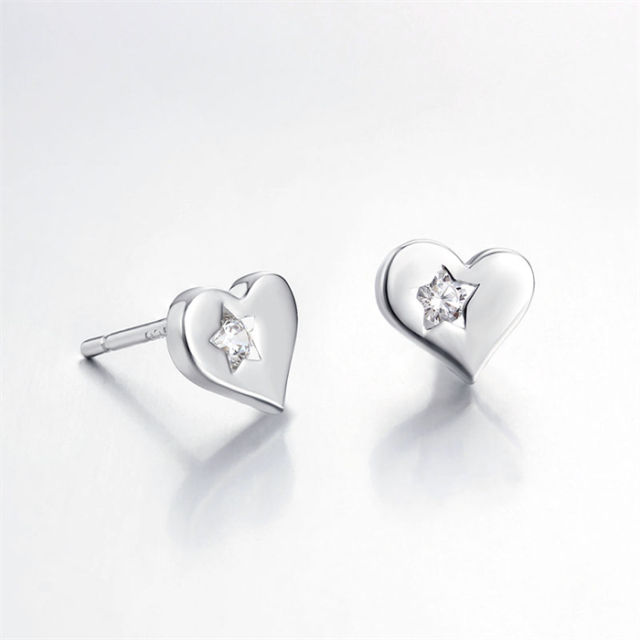 925 Sterling Silver CZ Heart Stud Earrings