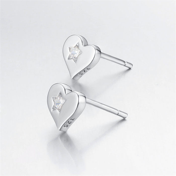 925 Sterling Silver CZ Heart Stud Earrings
