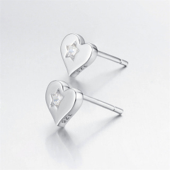 925 Sterling Silver CZ Heart Stud Earrings