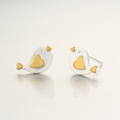 925 Sterling Silver Two-Tone Bird Stud Earrings