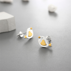925 Sterling Silver Two-Tone Bird Stud Earrings