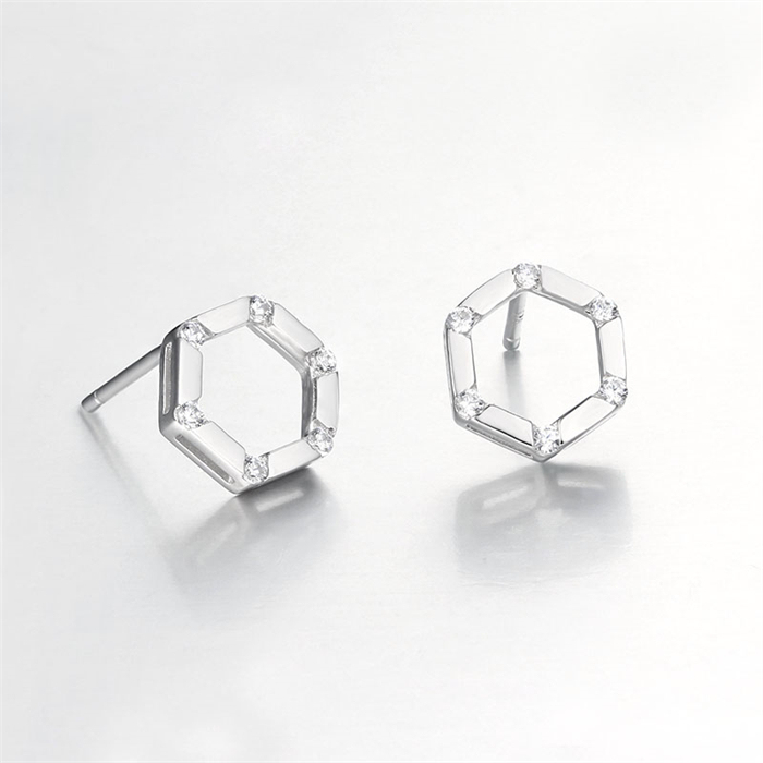 925 Sterling Silver Hexagon Stud Earrings