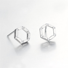 925 Sterling Silver Hexagon Stud Earrings