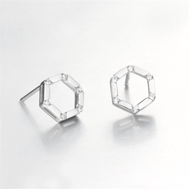 925 Sterling Silver Hexagon Stud Earrings
