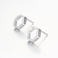 925 Sterling Silver Hexagon Stud Earrings