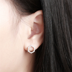 925 Sterling Silver Hexagon Stud Earrings