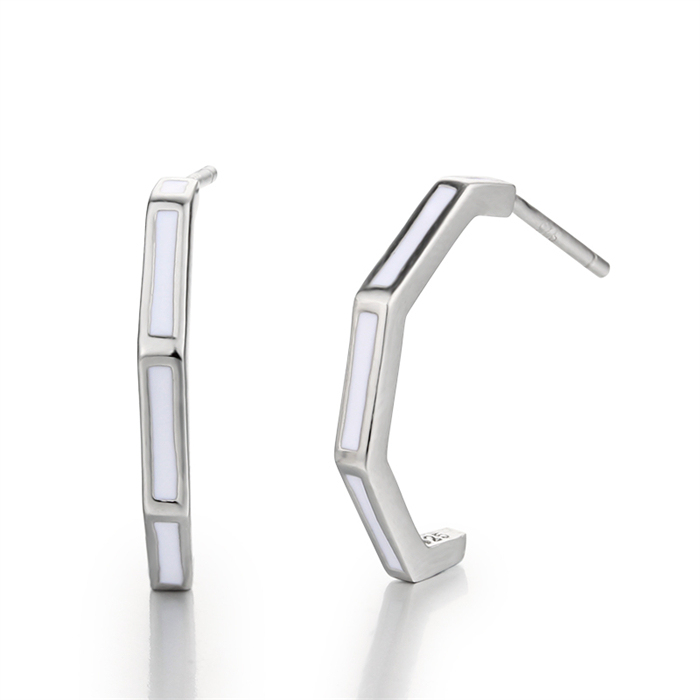 925 Sterling Silver Open Morph Pentagon Hoop Earrings