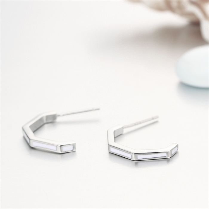 925 Sterling Silver Open Morph Pentagon Hoop Earrings
