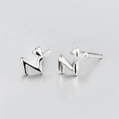 925 Sterling Silver Letter N Stud Earrings With A Heart