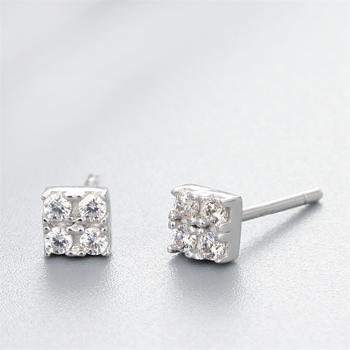 925 Sterling Silver Cubic Zirconia Square Stud Earrings