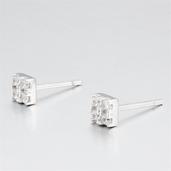925 Sterling Silver Cubic Zirconia Square Stud Earrings