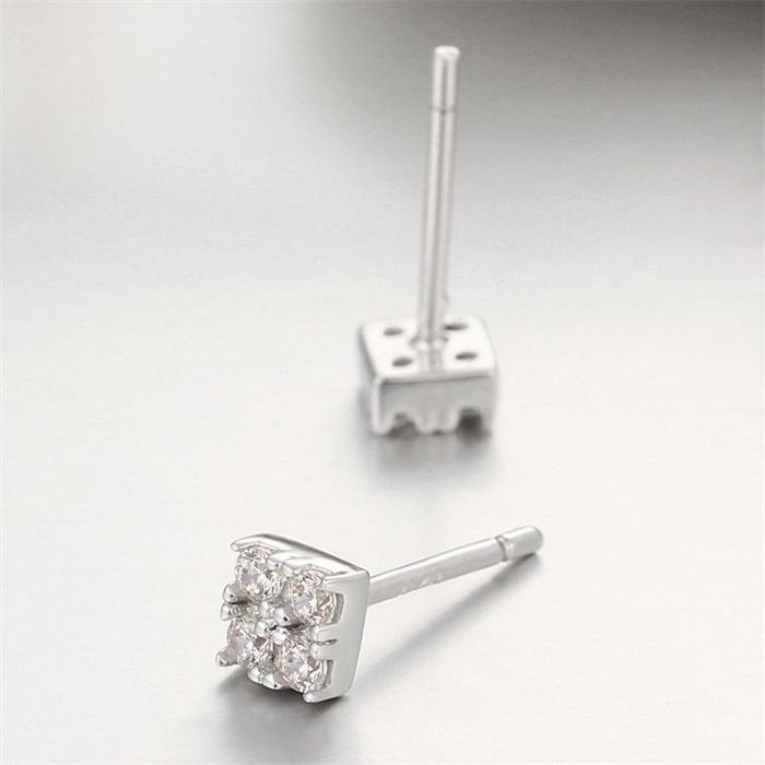 925 Sterling Silver Cubic Zirconia Square Stud Earrings