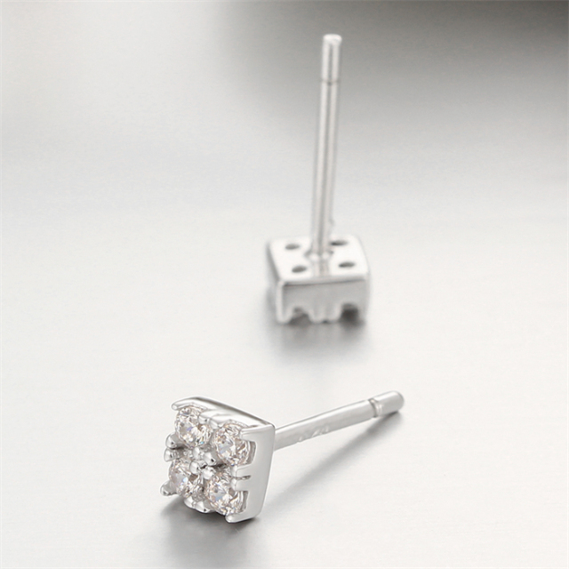 925 Sterling Silver Cubic Zirconia Square Stud Earrings