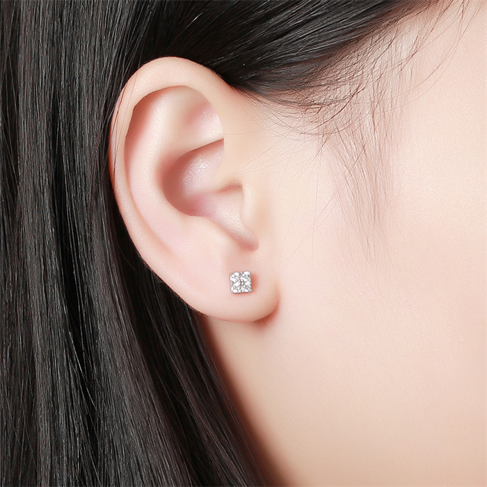 925 Sterling Silver Cubic Zirconia Square Stud Earrings