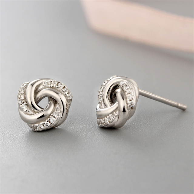 925 Sterling Silver CZ Stone Round Flower Stud Earrings