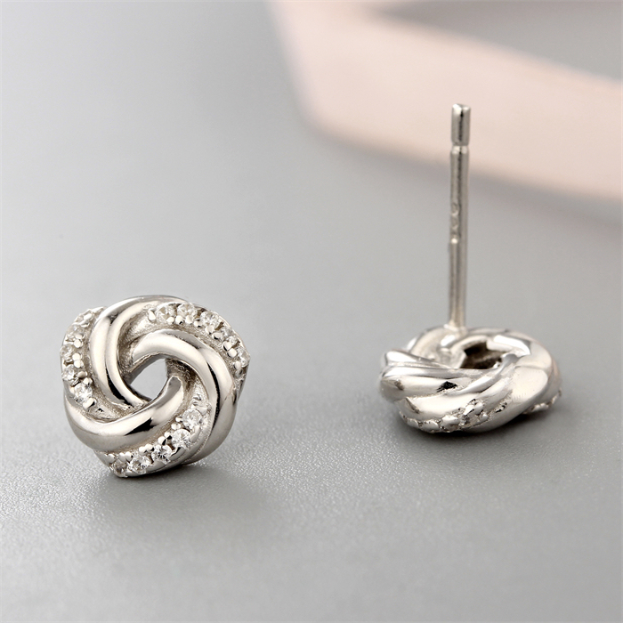 925 Sterling Silver CZ Stone Round Flower Stud Earrings