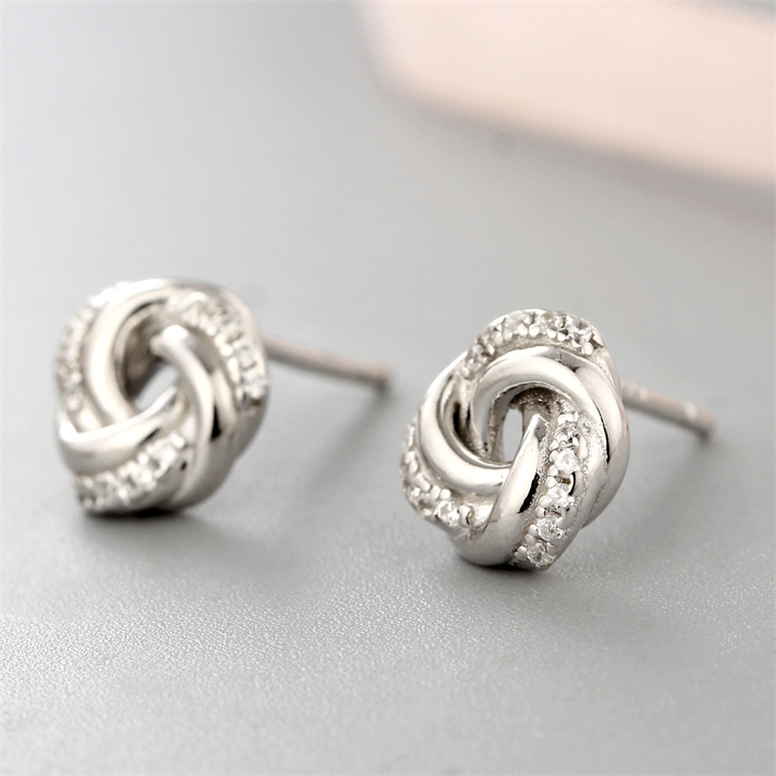 925 Sterling Silver CZ Stone Round Flower Stud Earrings