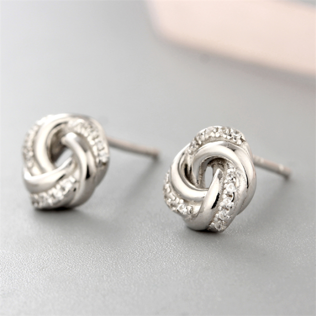 925 Sterling Silver CZ Stone Round Flower Stud Earrings