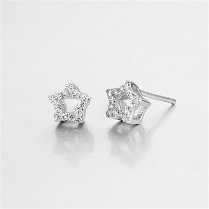 925 Sterling Silver Cubic Zirconia Hollow Star Stud Earrings