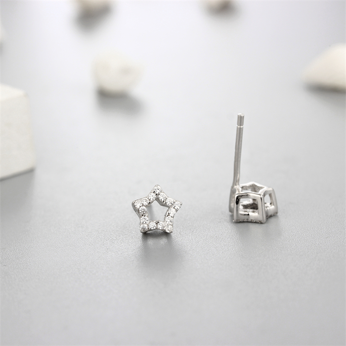 925 Sterling Silver Cubic Zirconia Hollow Star Stud Earrings