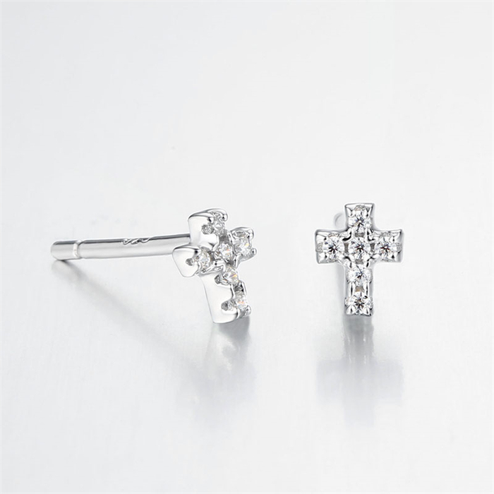 925 Sterling Silver CZ Cross Stud Earrings