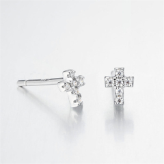 925 Sterling Silver CZ Cross Stud Earrings