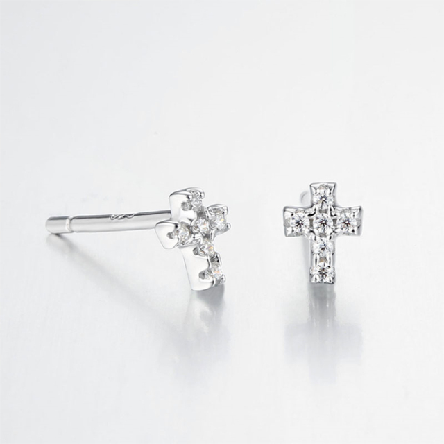 925 Sterling Silver CZ Cross Stud Earrings