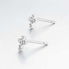 925 Sterling Silver CZ Cross Stud Earrings