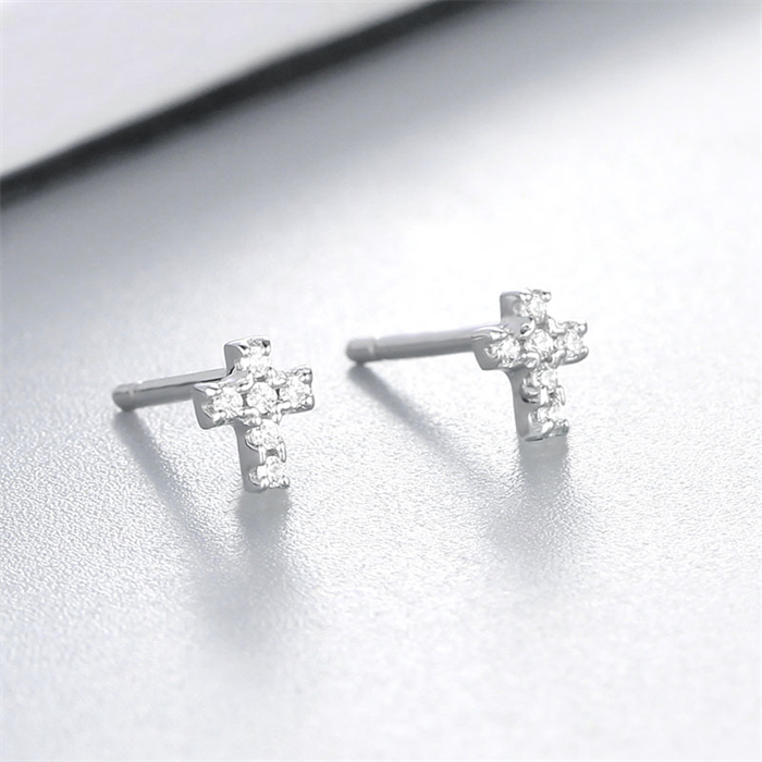 925 Sterling Silver CZ Cross Stud Earrings