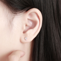 925 Sterling Silver CZ Cross Stud Earrings