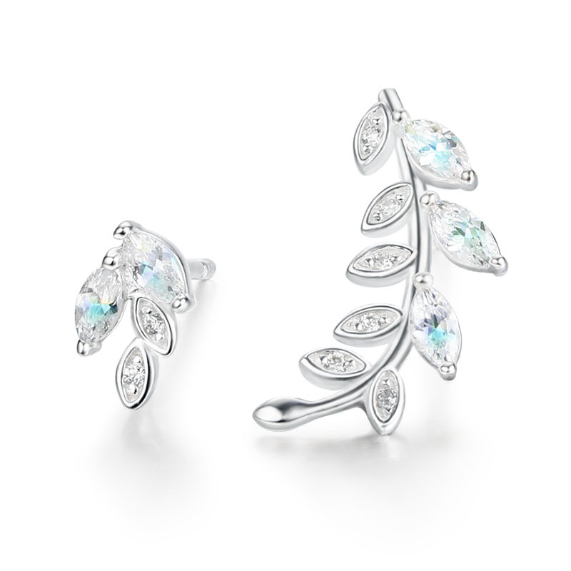 925 Silver Cubic Zirconia Leaves Earrings Set