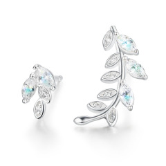 925 Silver Cubic Zirconia Leaves Earrings Set