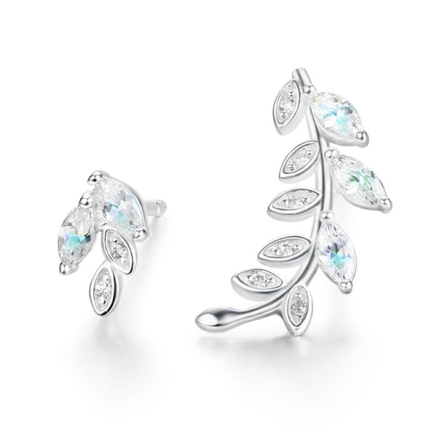 925 Silver Cubic Zirconia Leaves Earrings Set