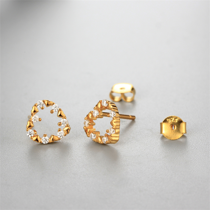 925 Sterling Silver CZ Hollow Heart Stud Earrings