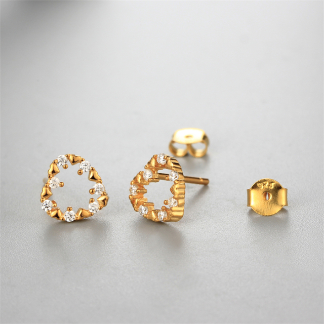 925 Sterling Silver CZ Hollow Heart Stud Earrings